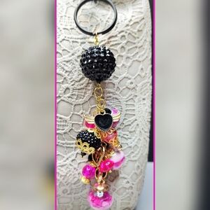Black and Pink Beaded Keychain
